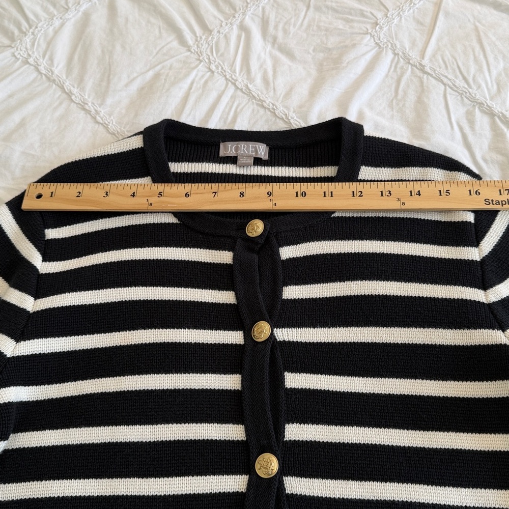 J.Crew Emilie Sweater Lady Jacket in Black Ivory Stripe Knit Cardigan sz L - Picture 8 of 13